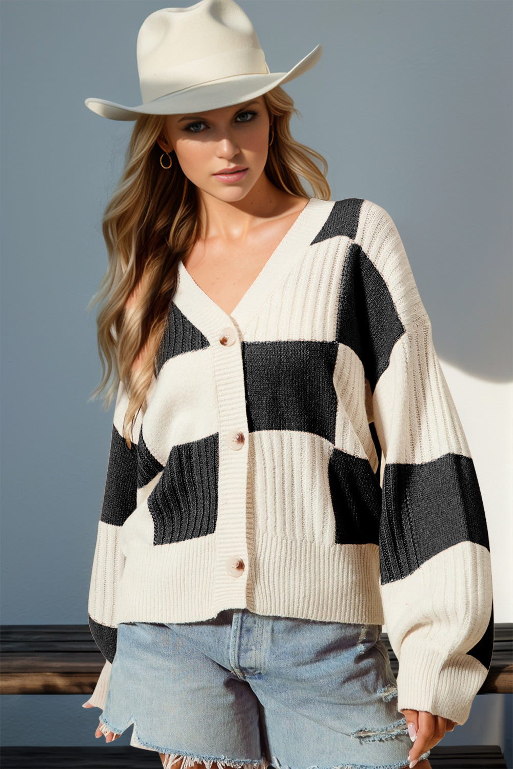 Checkered cardigan (mocha or black)