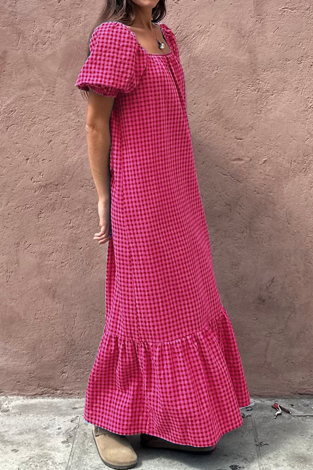 Rose plaid maxi dress
