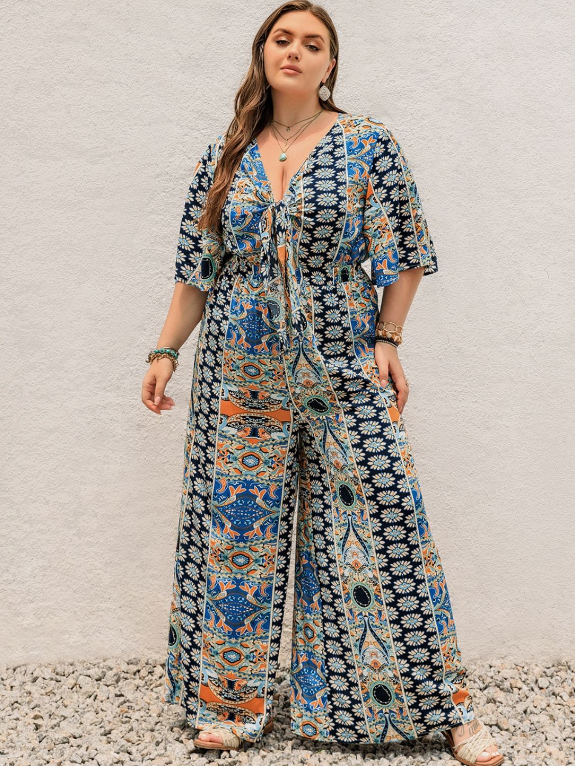 Curvy wide leg jumpsuit (pink or blue)