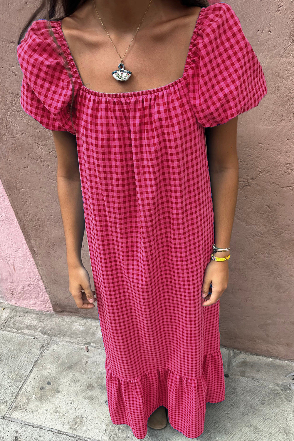 Rose plaid maxi dress