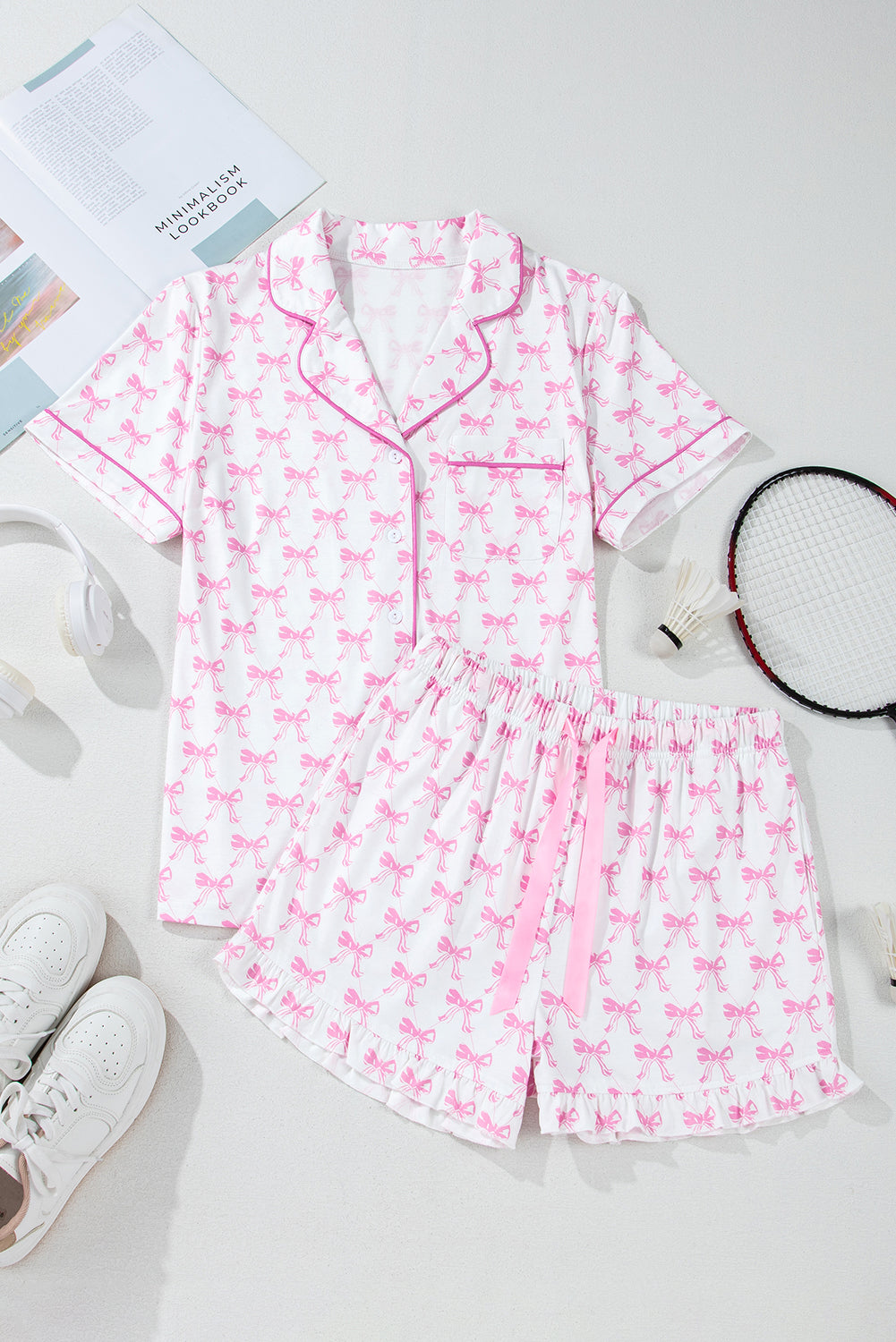 Bow print sleepwear set