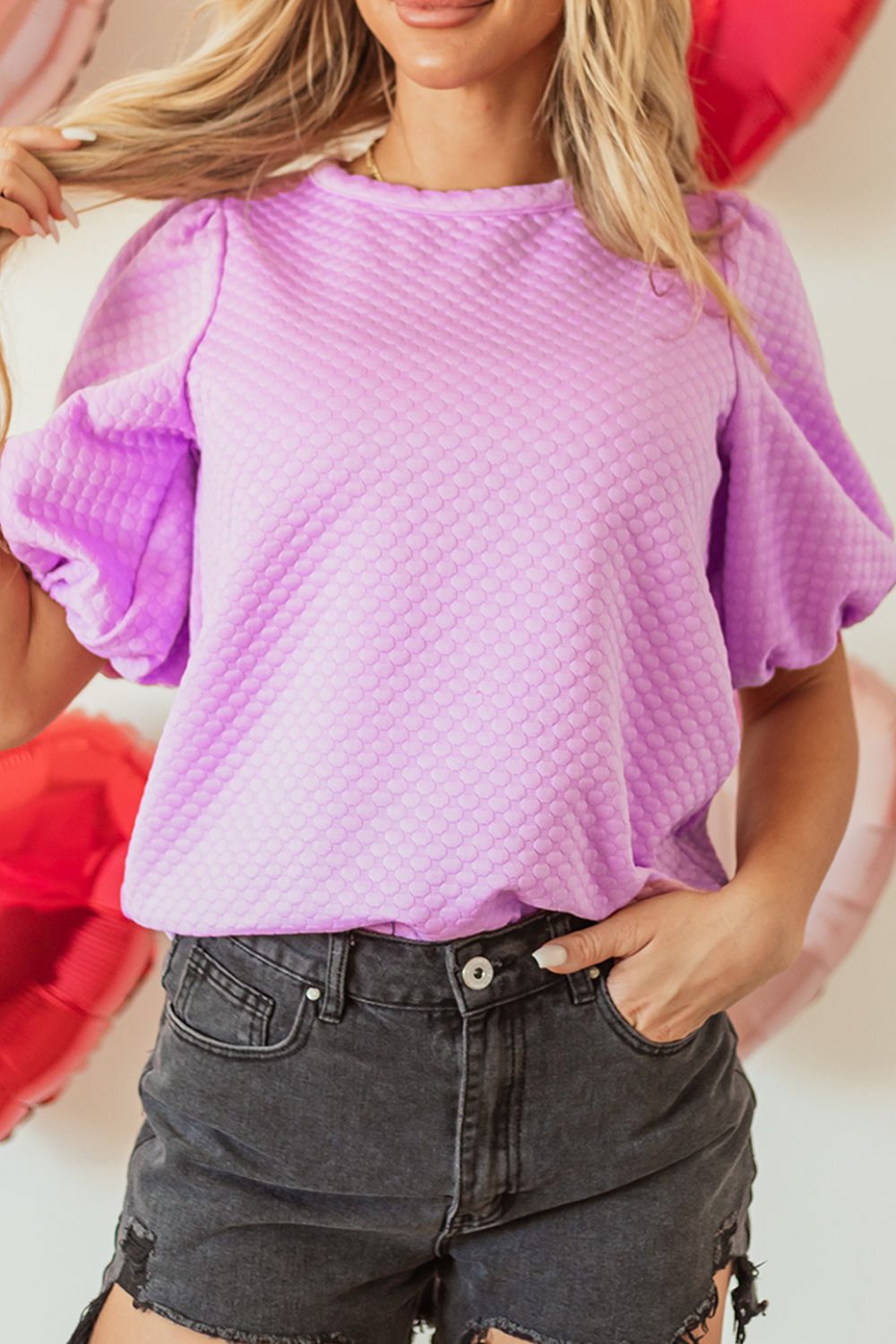 Puff sleeve textured top (white or pink)