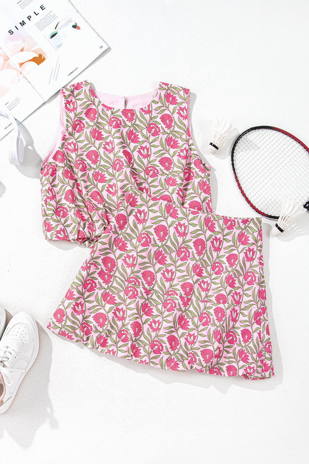 Pink Boho floral skirt set