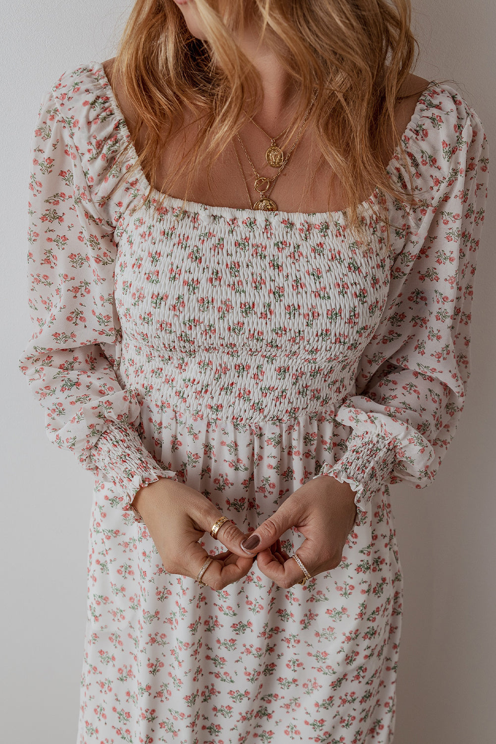 White floral midi dress