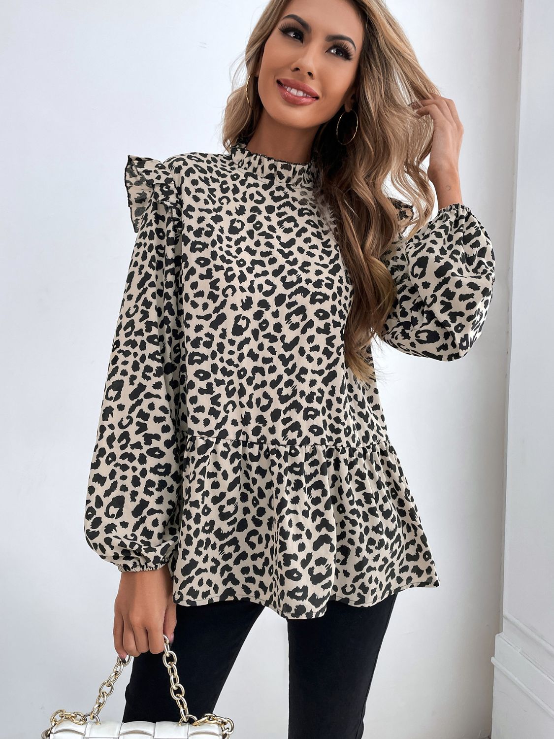 Leopard mock neck top