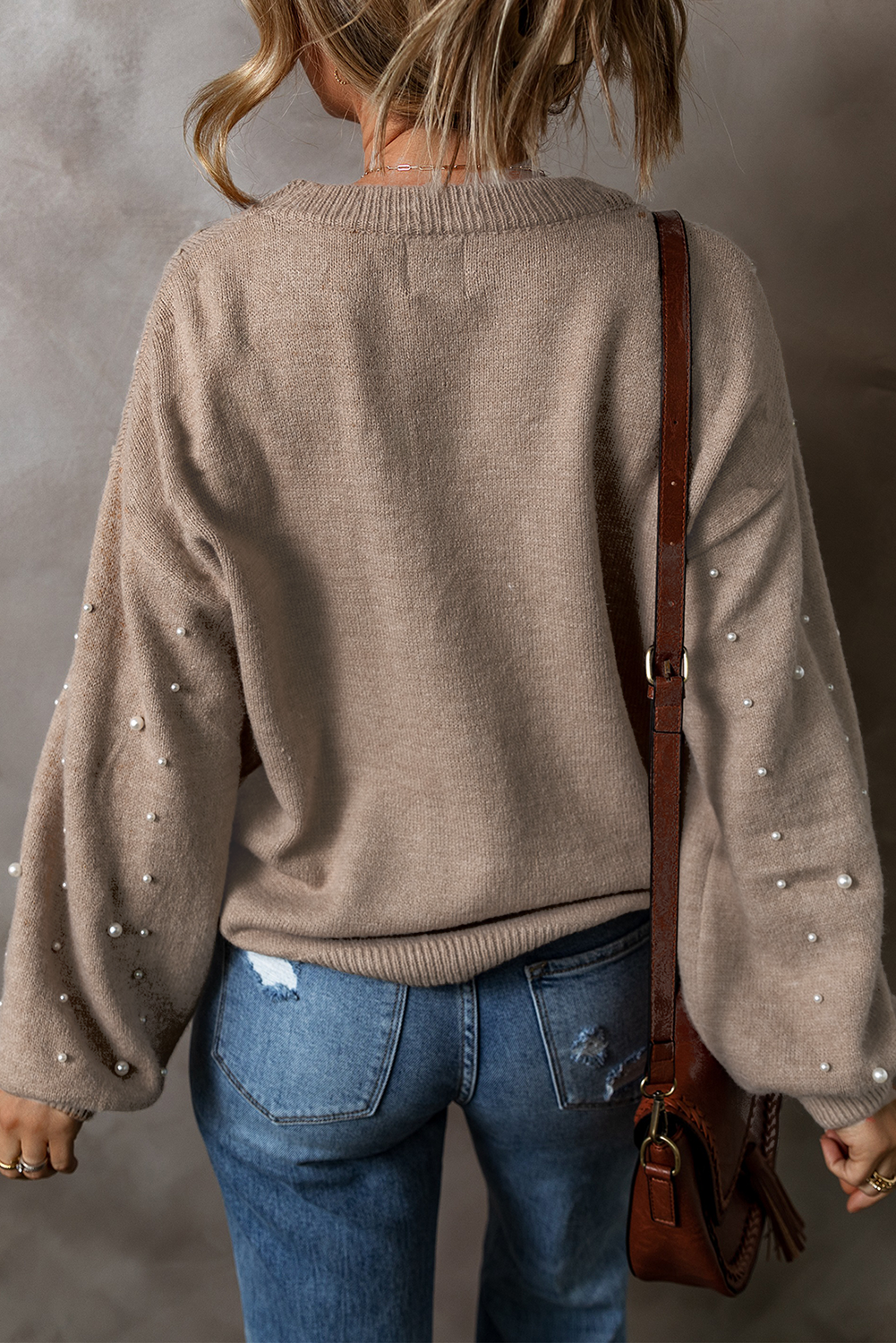 Smoke gray curvy pearled sweater