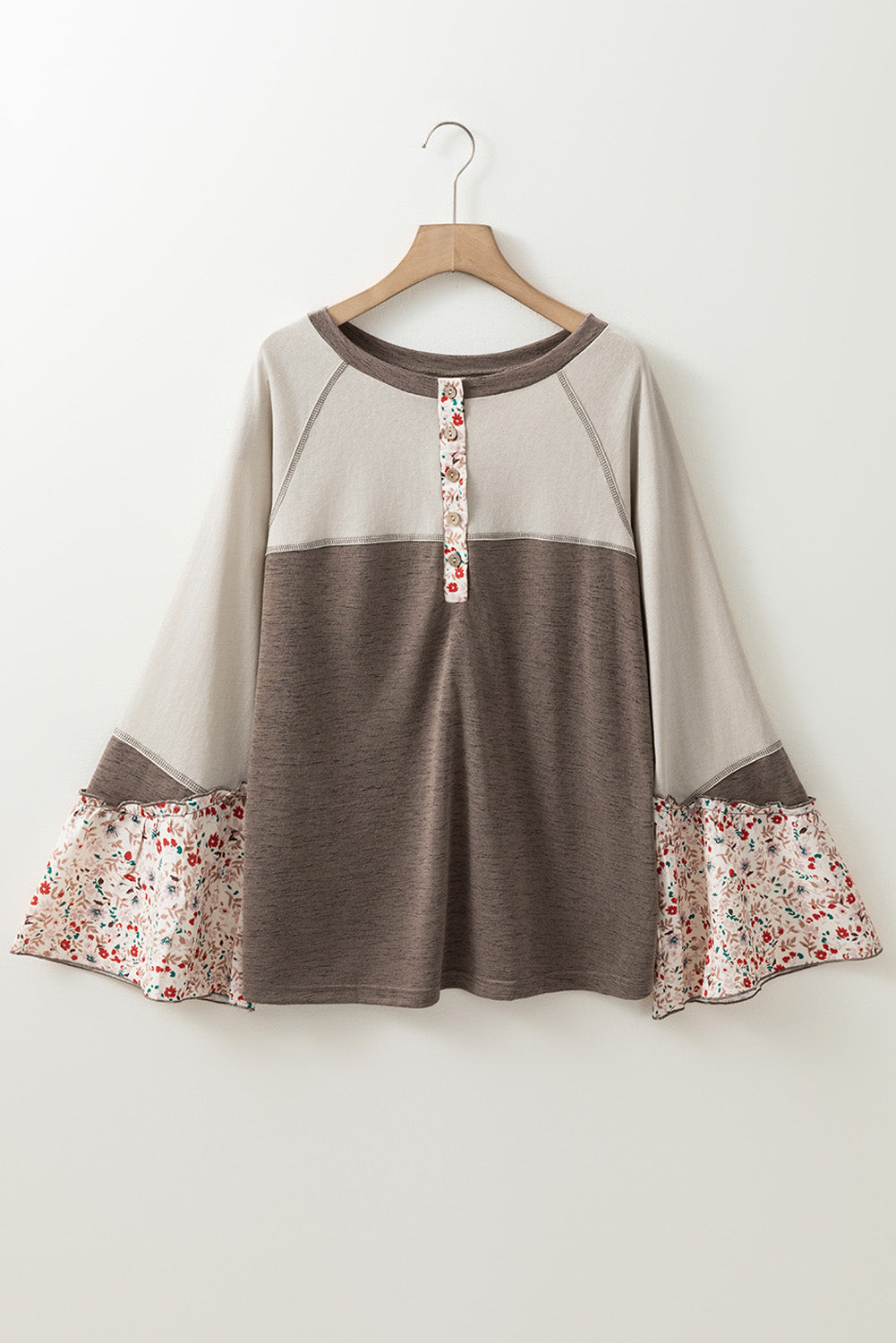 Patchwork flared sleeve top