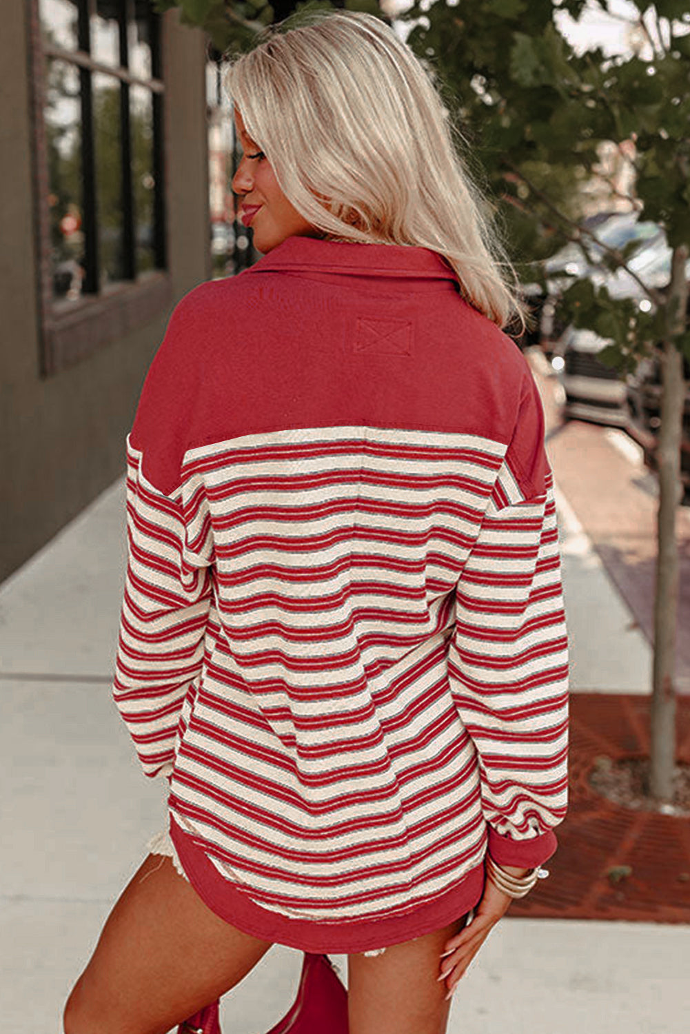 Red stripe collared top