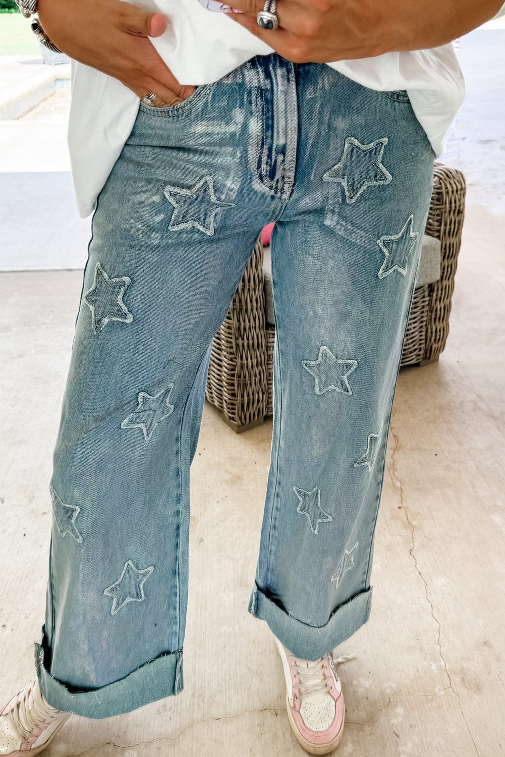 Star patched jeans