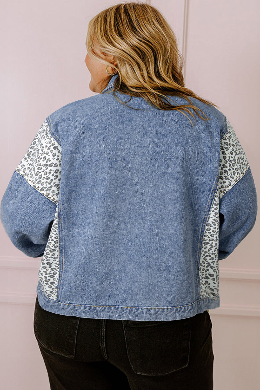 Blue leopard curvy denim jacket