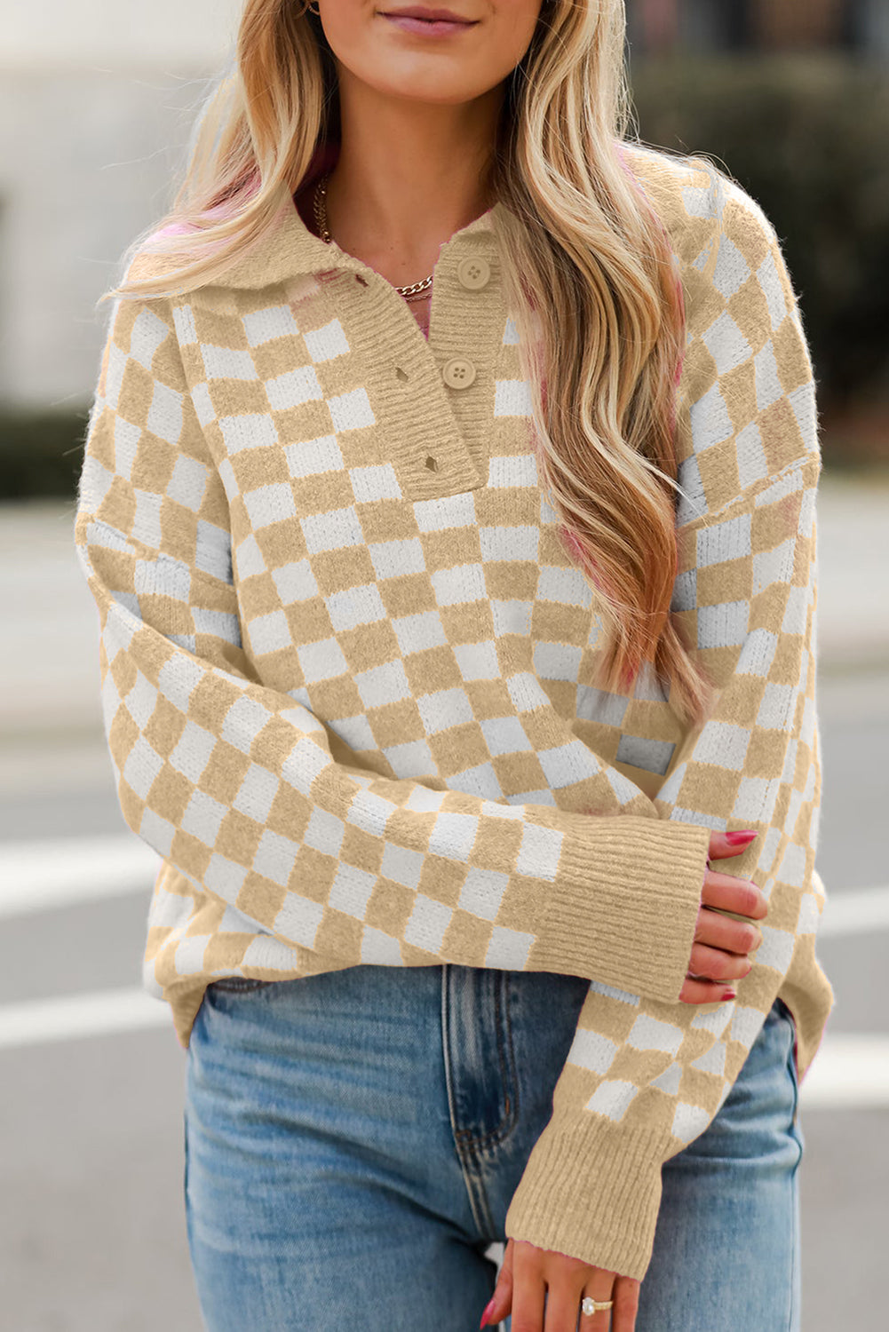 Apricot checkered sweater