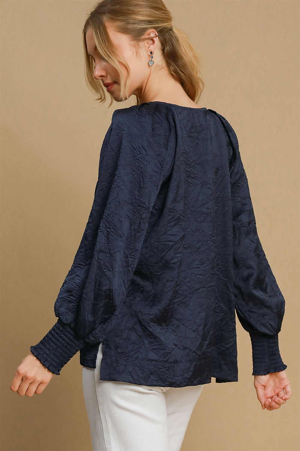 Navy lantern sleeve blouse