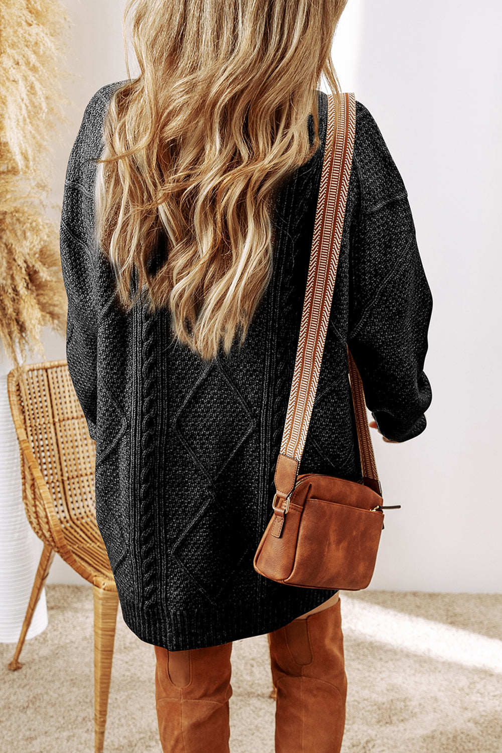 Black cable knit sweater dress