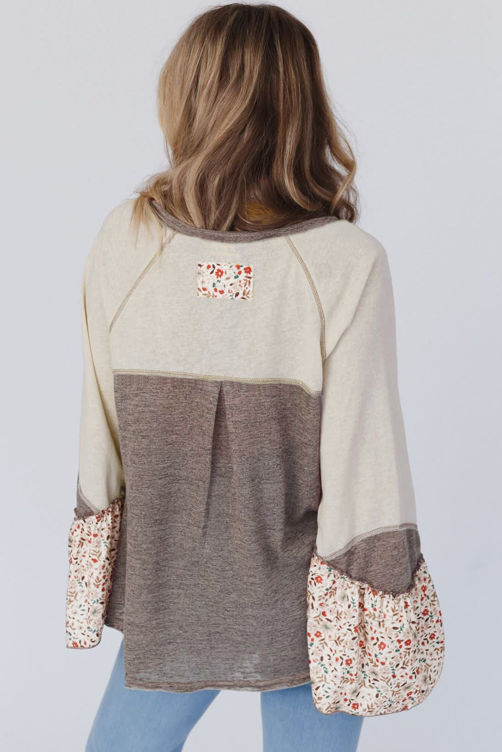 Patchwork flared sleeve top