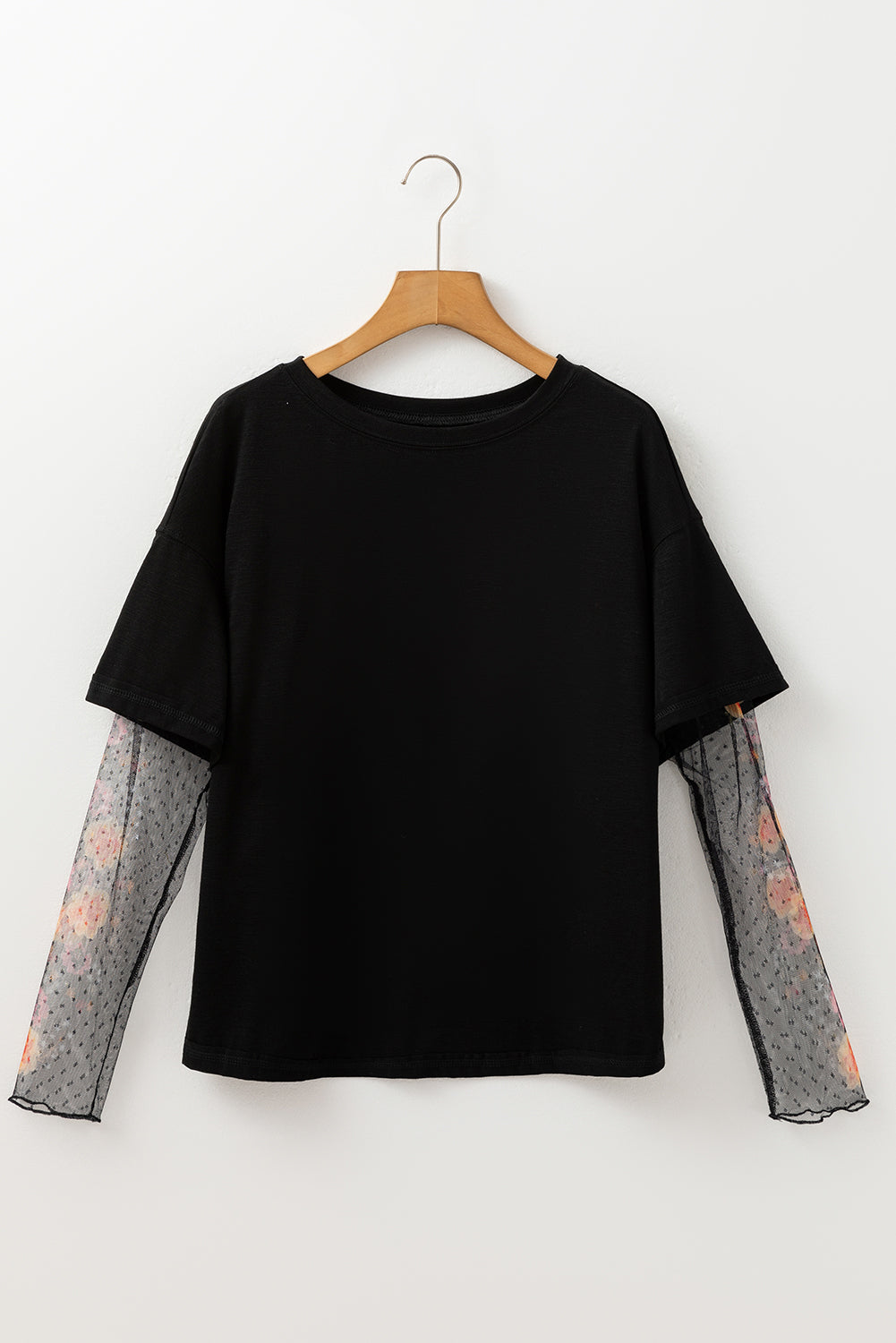 Black floral patchwork tee