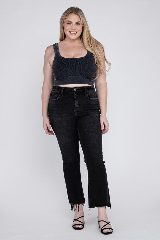 Curvy black high rise flare jeans