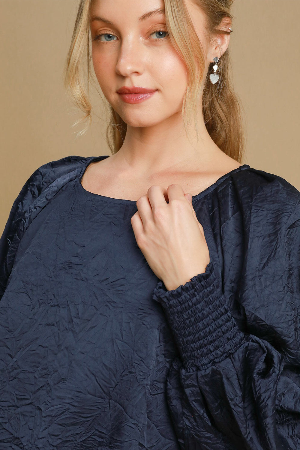 Navy lantern sleeve blouse