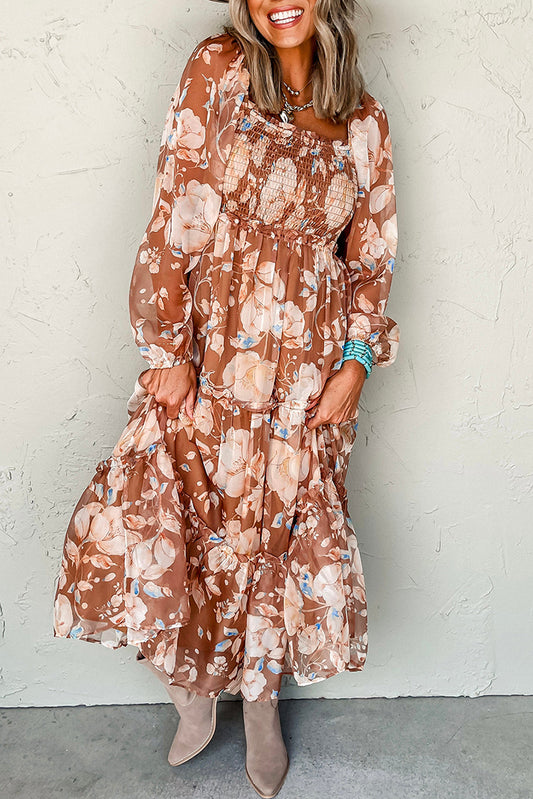 Brown floral maxi dress