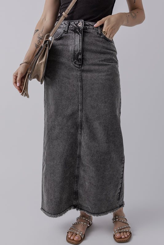 Dark grey denim high waist skirt