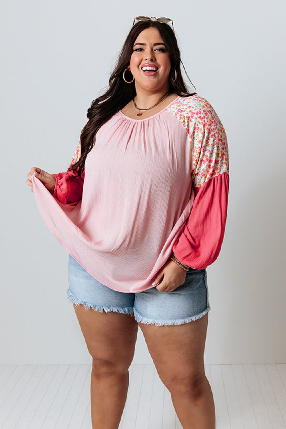 Pink patchwork curvy top