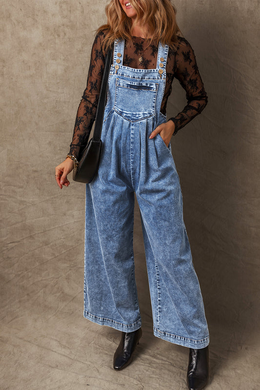 Denim mineral wash overalls