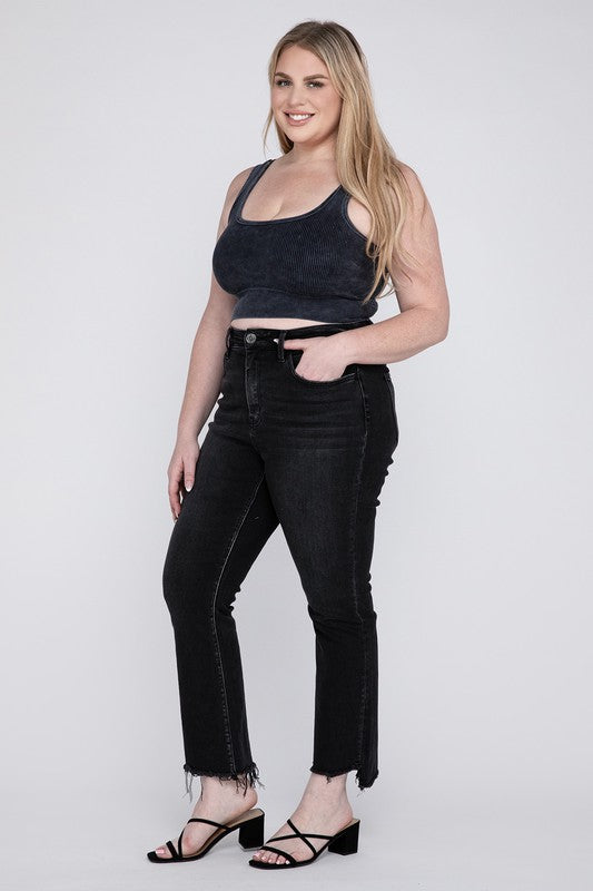 Curvy black high rise flare jeans