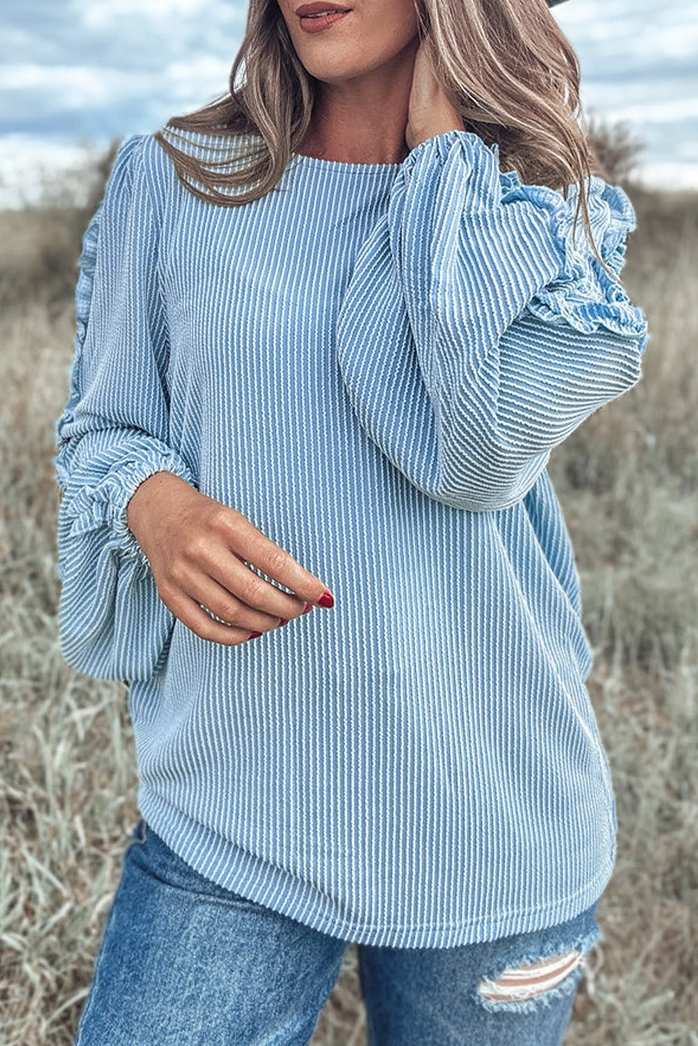 Mist blue corded top