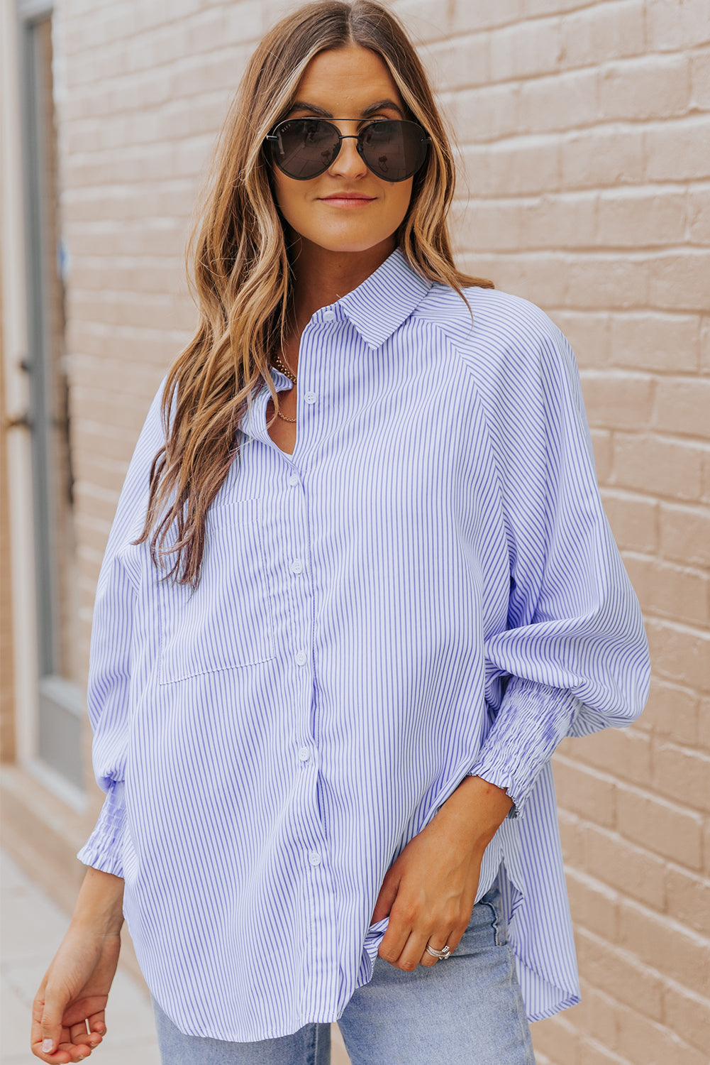 Lantern sleeve boyfriend shirt