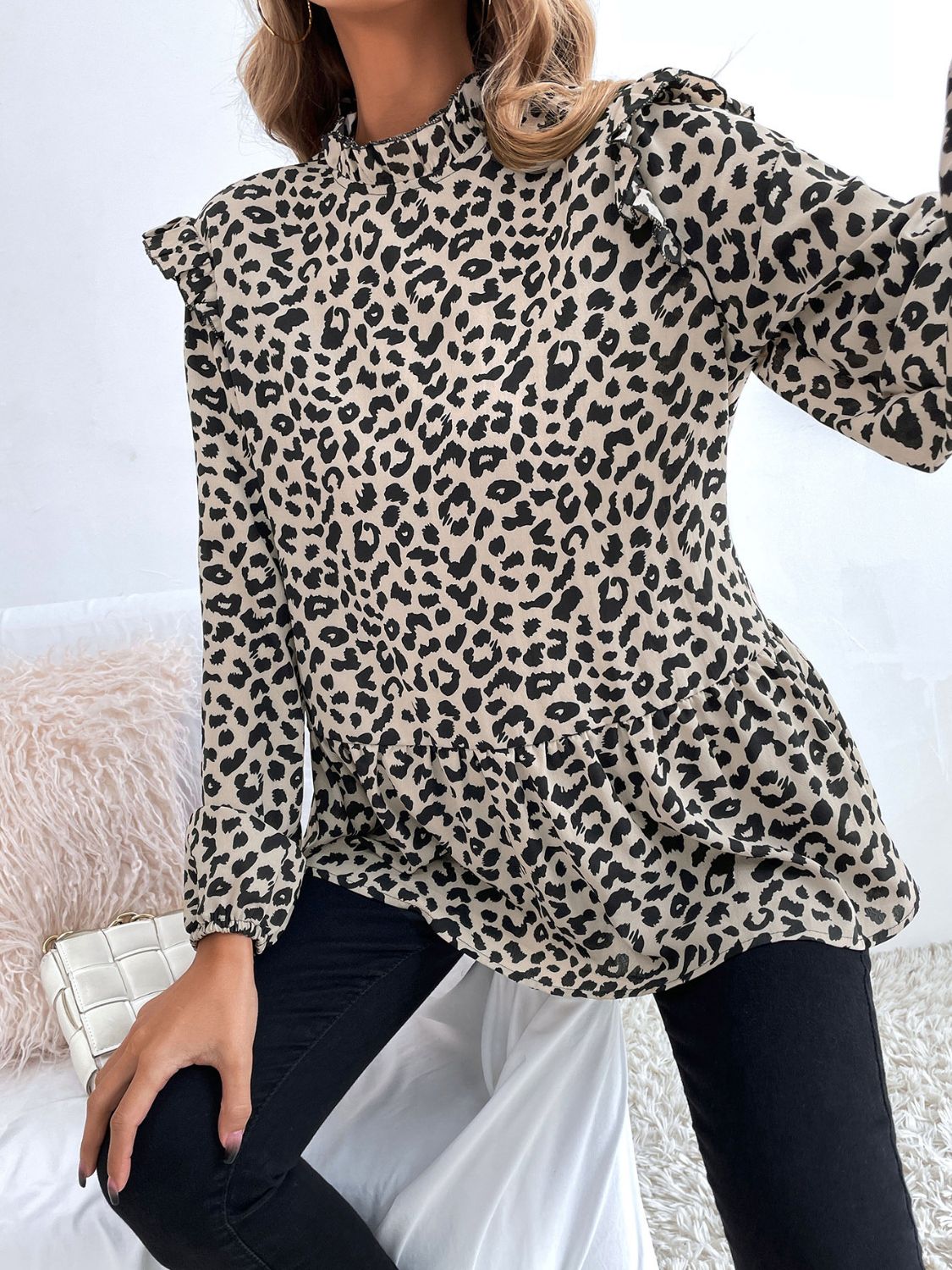 Leopard mock neck top