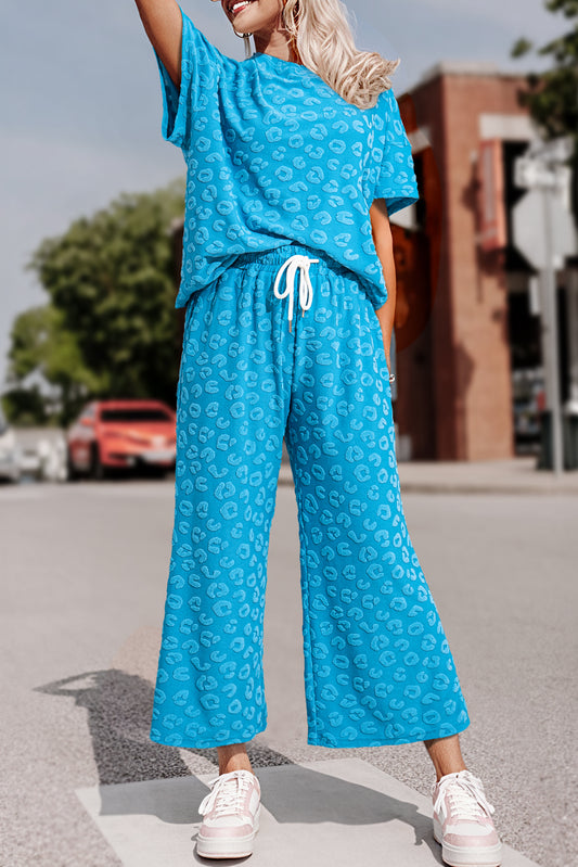 Blue leopard two piece set