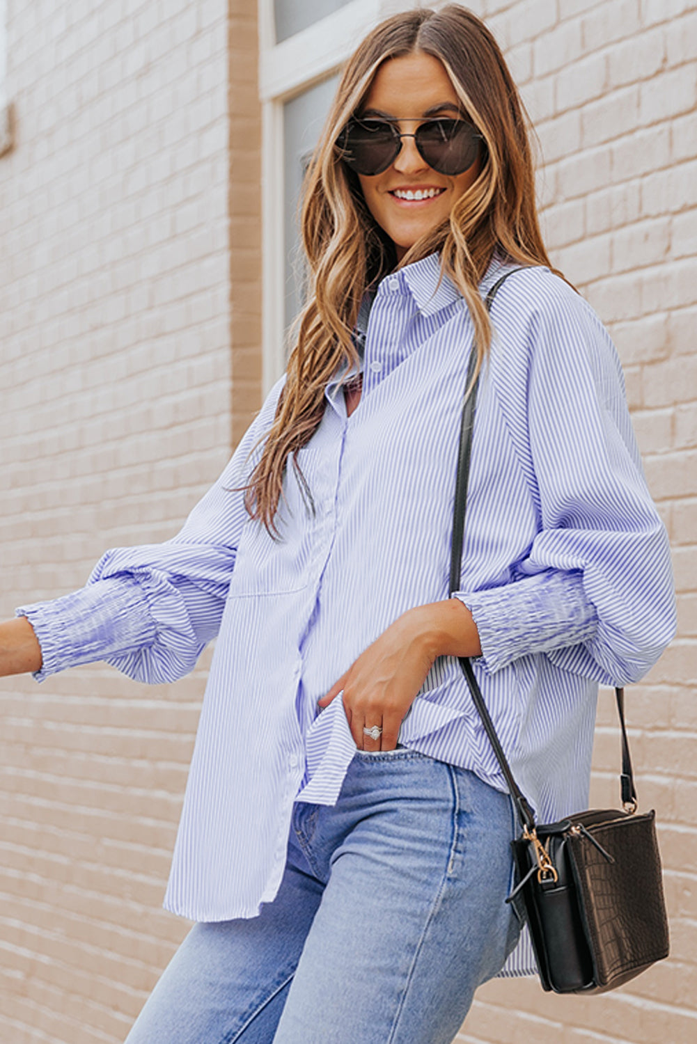 Lantern sleeve boyfriend shirt