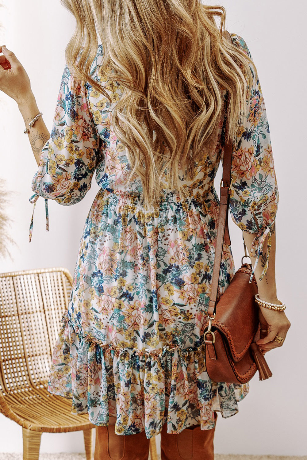 Blue floral high waist dress