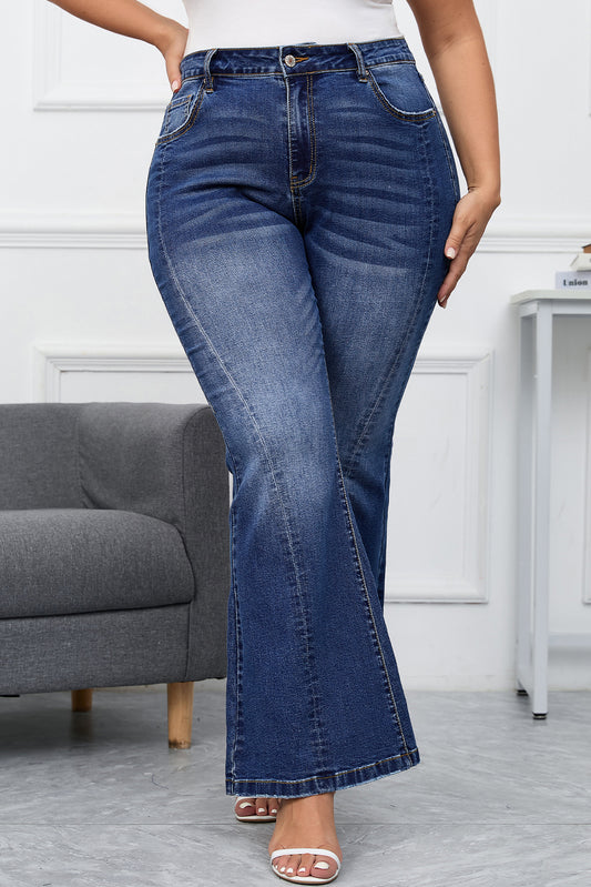 Dark blue curvy washed flare jeans