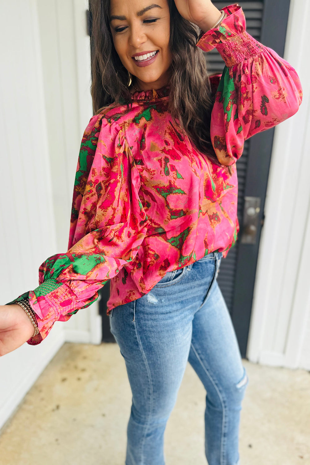 Rose puff sleeve top