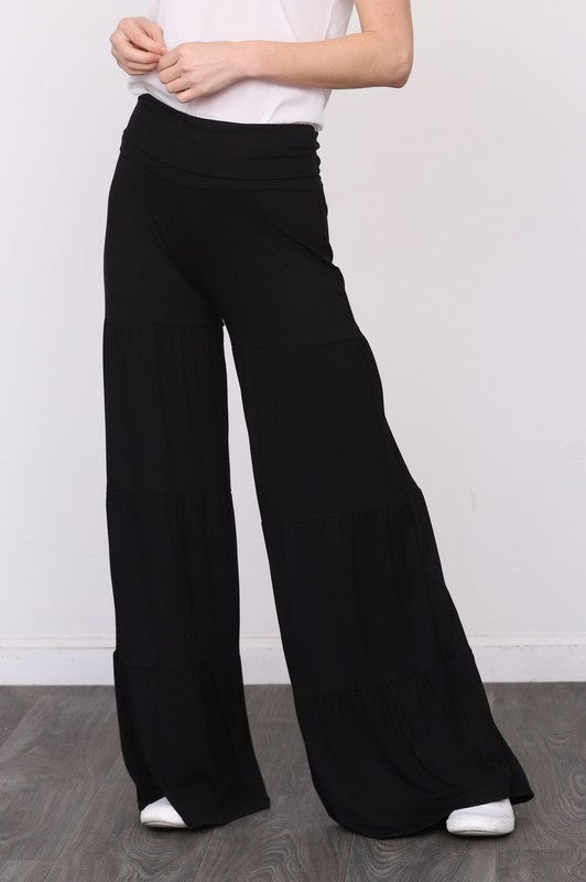 Black tiered wide leg pants