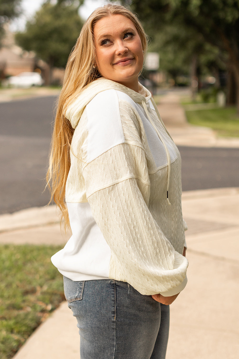 Beige curvy patchwork hoodie