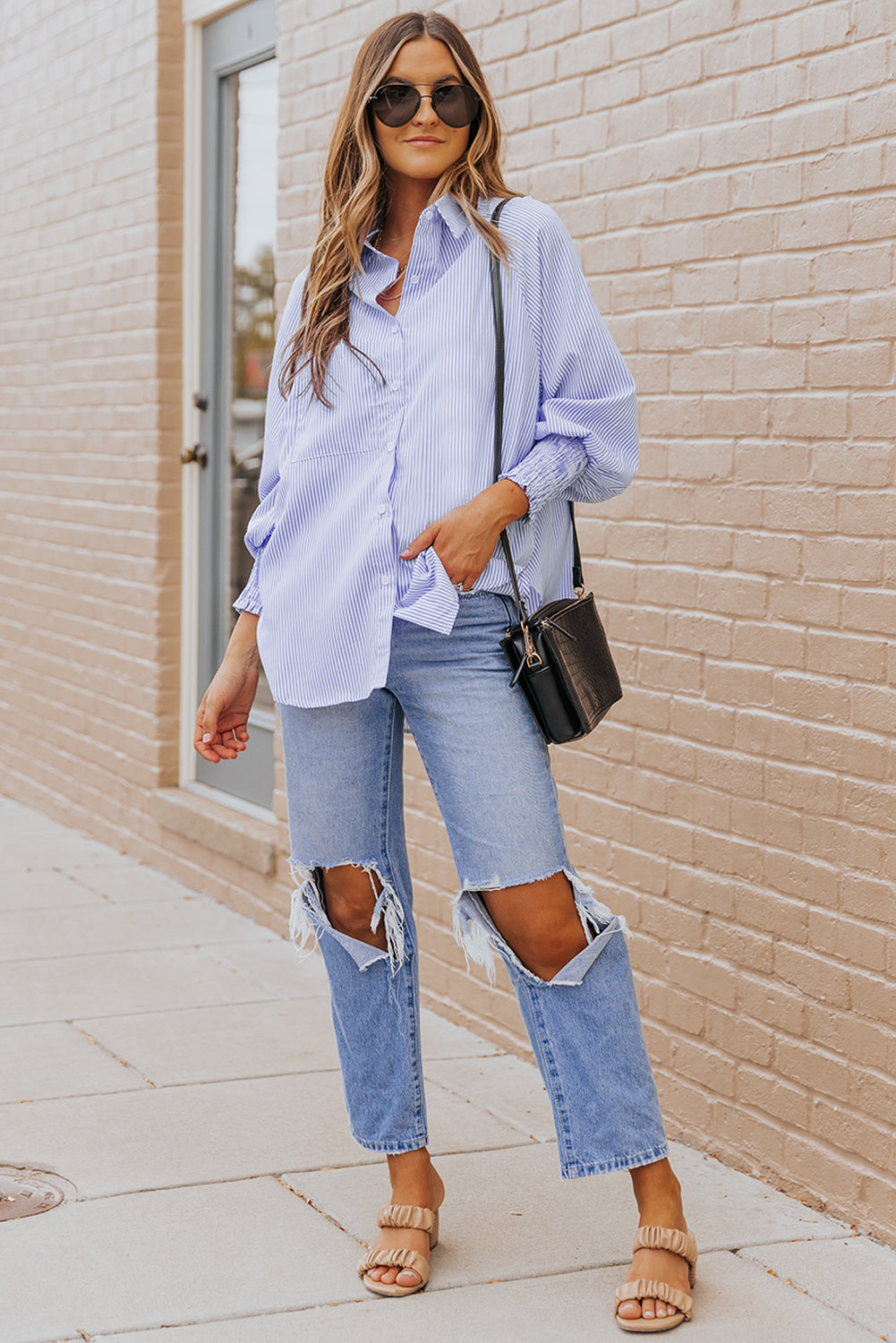 Lantern sleeve boyfriend shirt