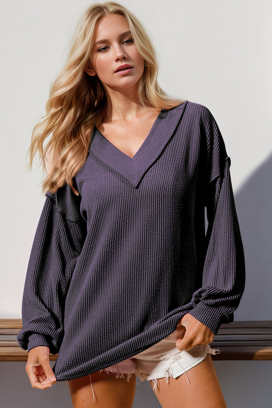 Purple ribbed textured top